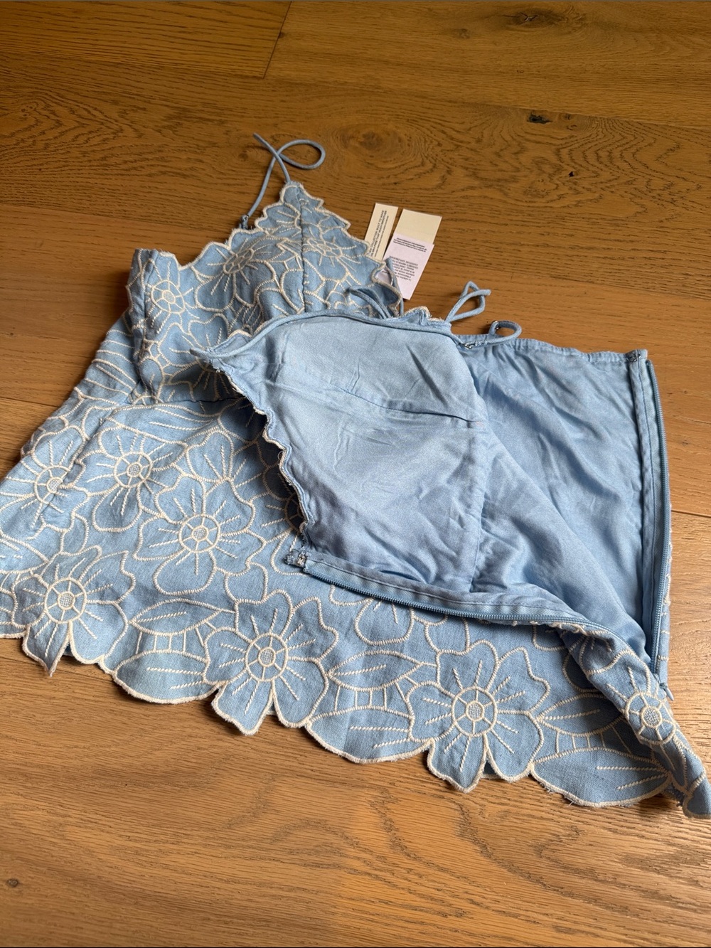 NWT Abercrombie & Fitch Bella Bra-Free Linen-Blend Cami top light blue white - Picture 11 of 12